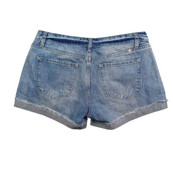 Kancan Distressed Denim Jean Shorts Women's Large W28 Blue Cuffed Mid KC5142YT - Picture 2 of 13